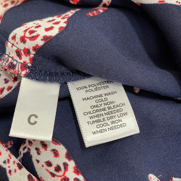 Loft Jaguar Leopard Navy Blue Roll Tab Sleeve Button Down Shirt Size Medium - Picture 7 of 11